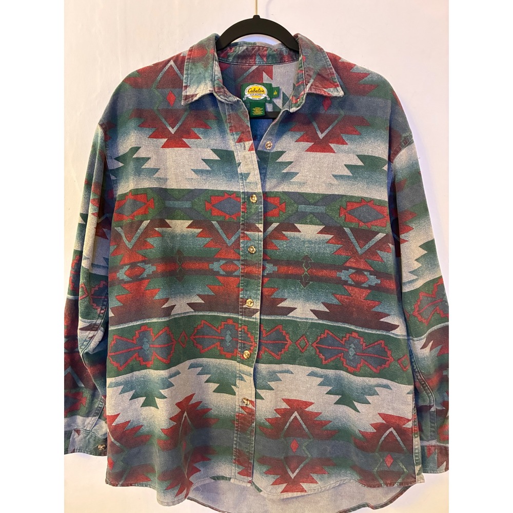 Vintage Cabelas Southwestern Geometric Print Cotton Button Down Shirt Large